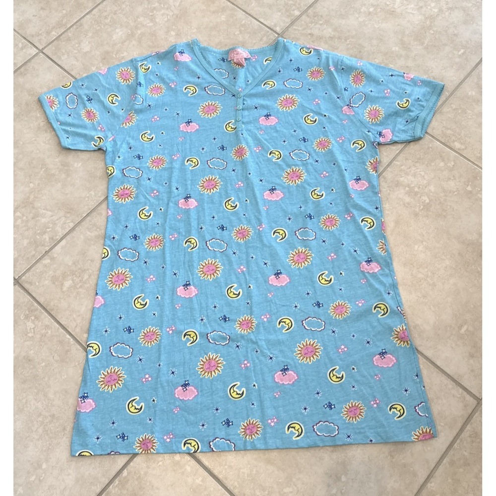 VTG Dream Modes Celestial Blue Pj Pajama Long Tee O/S Loungewear Sleepshirt Art